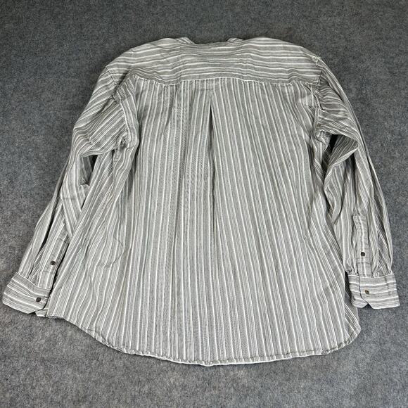 Aran Sweater Market Shirt Men XL Cream Striped Irish Grandfather Oversize Cotton - Picture 8 of 8